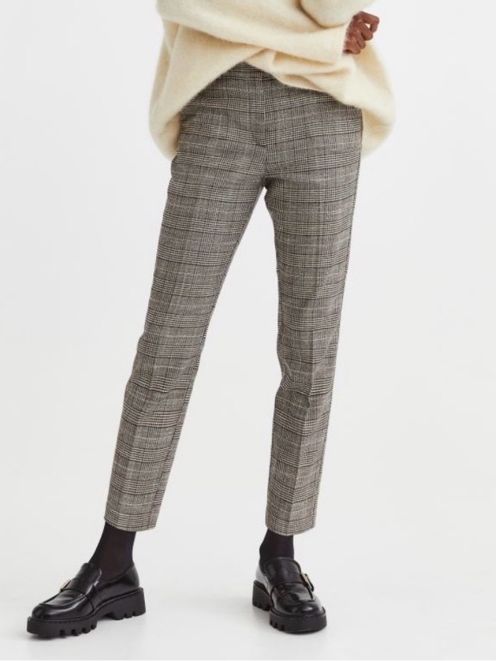 H&M Women's Black and Gray Plaid Trousers